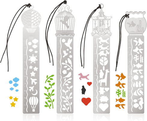 4 Pieces Metal Stencil Bookmark for Bullet Journal Stencils 5.5 x 1 Inch Stencil Template for DIY, Engraving, Painting, bullet journals supplies...