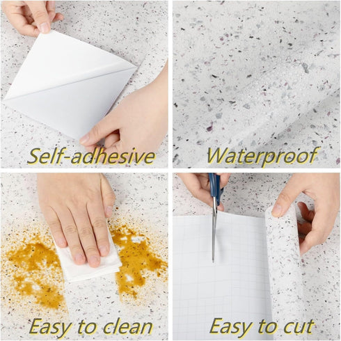 Decoroom Granite Contact Paper for Countertops 17.7 in X 118 in Waterproof Self Adhesive White Granite Marble Wallpaper Peel and Stick Countertops...