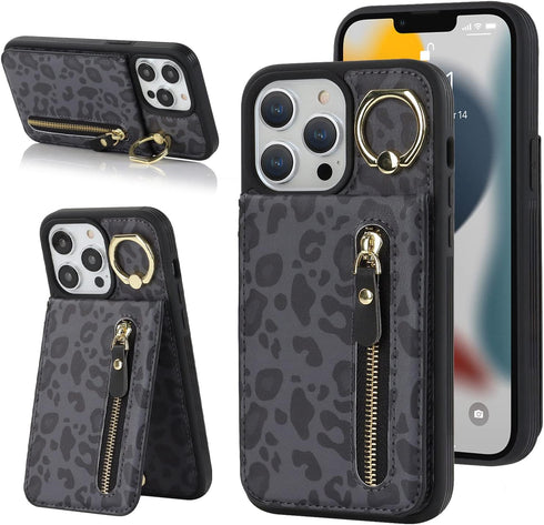 iPhone 12 pro max Case Wallet with Card Holder for Women, iPhone 12 pro max Phone Case with Credit Card with Ring Kickstand Zipper Slim Stand Case...