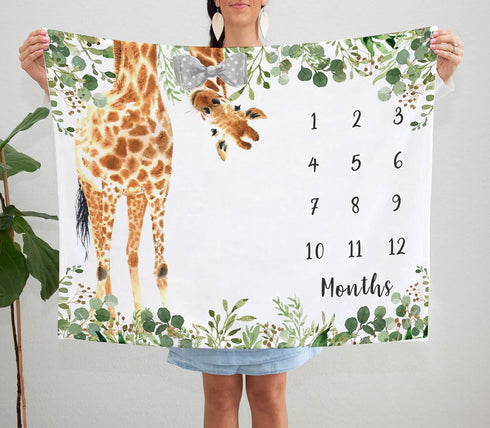 Giraffe Milestone Blanket, Safari Baby Growth Chart Monthly Blanket, Watch Me Grow Jungle Baby Nursery for New Moms Baby Shower(50"x40")...
