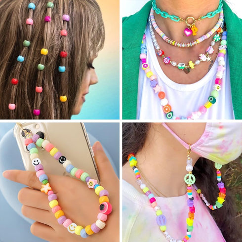 DULEFUN Pony Beads Bracelet Making Kit 24 Colors Kandi Pony Beads with Letter Alphabet Clay Heart Beads and Charms Hair Beads Braids for Women Gir...