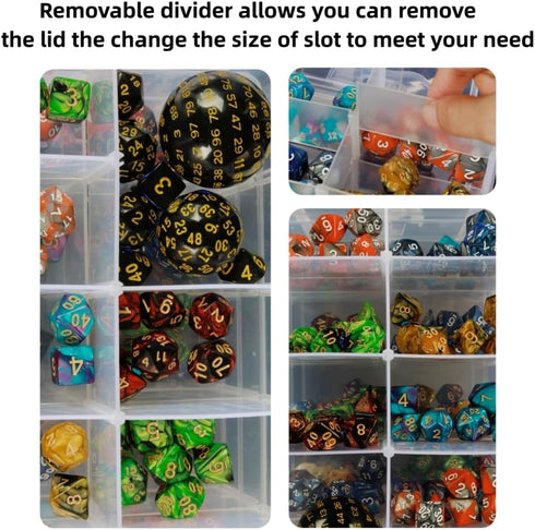 DND Dice Storage Box with Removable Dividers Polyhedral Dice Plastic Organizer Holding Up To 1200 Dices Craft Bead Compartment Container for Sewin...