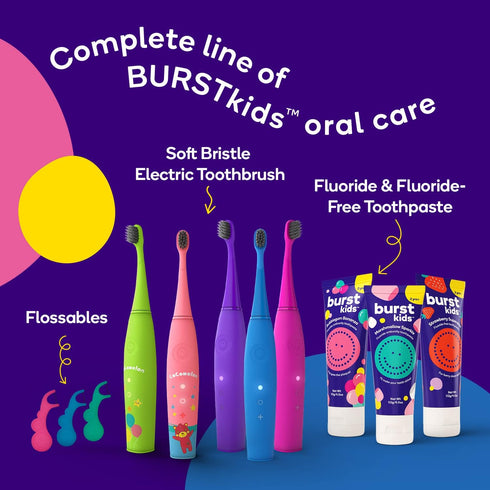 BURSTkids Flossables Kids Flossers - Kids Floss Picks with Ergonomic Design, No-Slip Grip, Smiley Face and Fun Colors - Toddler & Kids Dental Flos...