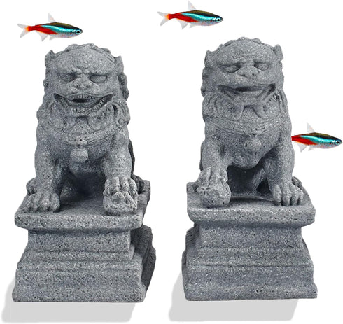 Asian Fu Foo Dogs Statues Mini A Pair of Guardian Lion Figurine Sandstone Pets Fish Tank Aquarium Landscape Ornaments Accessories Feng Shui Decora...