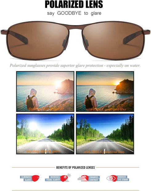 ZHILE Rectangular Polarized Sunglasses Al-Mg Alloy Temple Spring Hinge UV400...