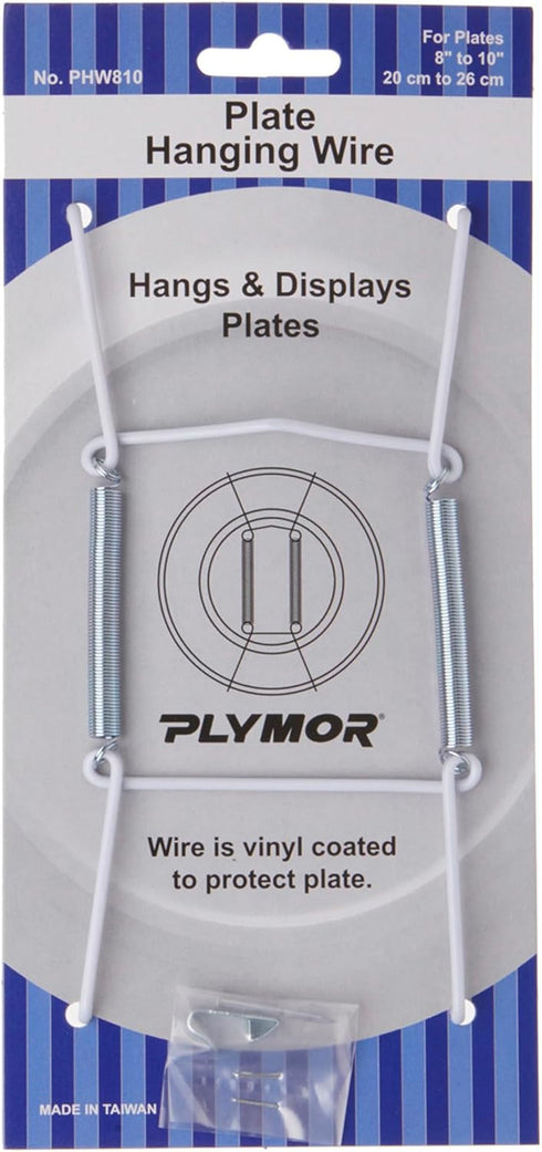 Plymor White Vinyl Finish Wall Mountable Plate Hanger, 6.125" H x 3" W x 0.5" D (For Plates 8" - 10"), Pack of 6...