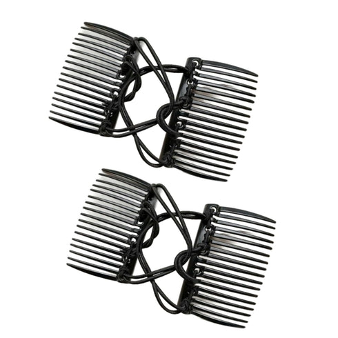 2Pcs Black Adjustable Elastic Hair Comb,Stretchy Double Comb Hair Clip,No Crease Hair Pins Double Slides Hairpins Combs Women Hair Styling Accesso...