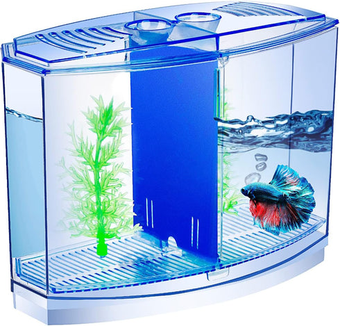 Mini Fish Tank with Divider, Small Beta Fish Tank Shrimp Tank Small Aquarium, 2/5 Gallon Double-Compartment Temporary Tank - Acrylic Aquarium Habi...