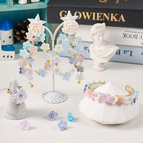 Craftdady 400Pcs Acrylic Flower Spacer Bead Caps 8 Colors Floral Bead Charms 5-Petal Plant Cute Bead End Caps for Women DIY Crafts Earrings Bracel...