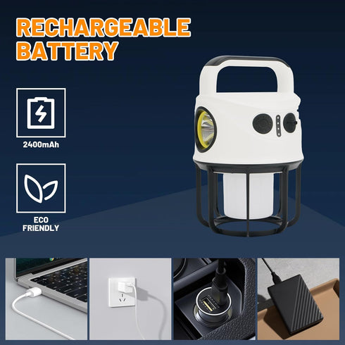 Camping Lantern with Flashlight Rechargeable, Power Bank, IPX4 Waterproof, USB-C Cable LED Camping Tent Light for Spotlight, Camping, Hiking, Hurr...