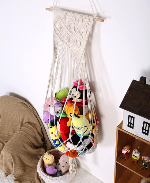 Stuffed Animal Hammock Wall Hanging Net for Stuffed Animal Net Stuffed Animal Storage Plush Toy Holder Toy Organizer for Boho Kidroom Nursery (Cre...