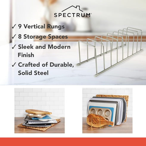 Spectrum Euro Kitchen Organizer (Satin Nickel) - Space-Saving Dish Rack Holder - Dish Drainer for Pots & Pans, Plates, Cutting Boards, Serving Tra...