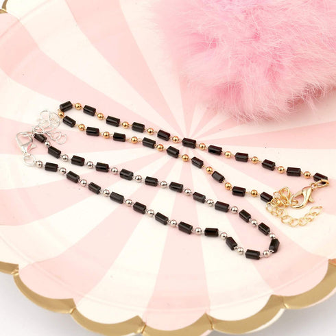 Black Crystal Beads Anklet Dainty Black Glass Bar Beads Link Chain Anklet Bracelet for Women Girls Barefoot Sandal Vacation Bikini Jewelry-silver...
