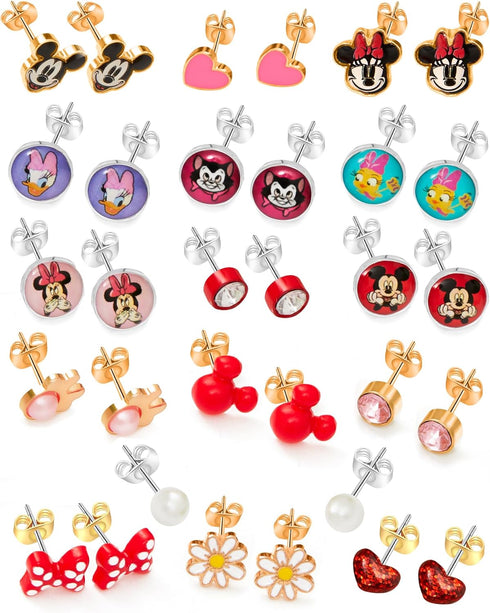 Disney Girls Mickey, Minnie Mouse & Friends Stud Earrings Pack 16 Pairs - Officially Licensed Disney Earrings for Girls...