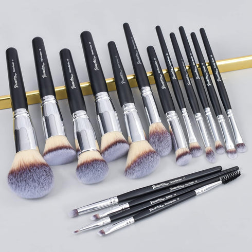 16Pcs ULTRA SOFT Black labeled Makeup Brushes set Contains large powder Flat Foundation Blending Blush Face contour Concealers Brush (16Pcs Matte ...