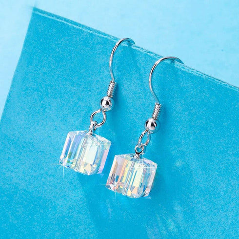 Austrian Crystal Cube Drop Dangle Earrings for Women Fashion 14K Gold Plated Hypoallergenic Jewelry...