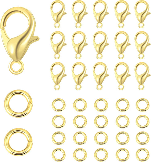 ALEXCRAFT Lobster Clasps for Jewelry Making, 150pcs 10mm Lobster Claw Clasps with Open Jump Rings Necklace Bracelet Extender 14K Gold Claps for DI...