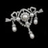 Magnificent Vintage Clear White Ribbon Trio Pearl Drop Brooch Pin Edwardian Jewelry...