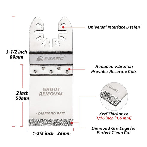EZARC Diamond Oscillating Blade, Flush Cutting Oscillating Multi Tool Saw Blades for Grout Removal, Cleaning Mortar DO34F, 3-Pack...