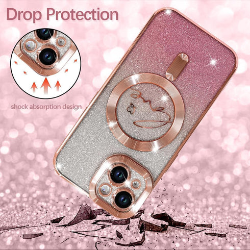 ZIYE Magnetic Case Designed for iPhone 15 Glitter Case Luxury Plating Love Heart Compatible with MagSafe Clear Case with Camera Protector Protecti...