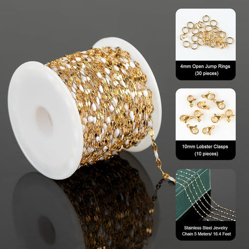 UMAOKANG 5 Meters Stainless Steel Jewelry Chain Enamel Chain for Jewelry Making Gold Plated Chain with Jump Rings and Lobster Clasps...