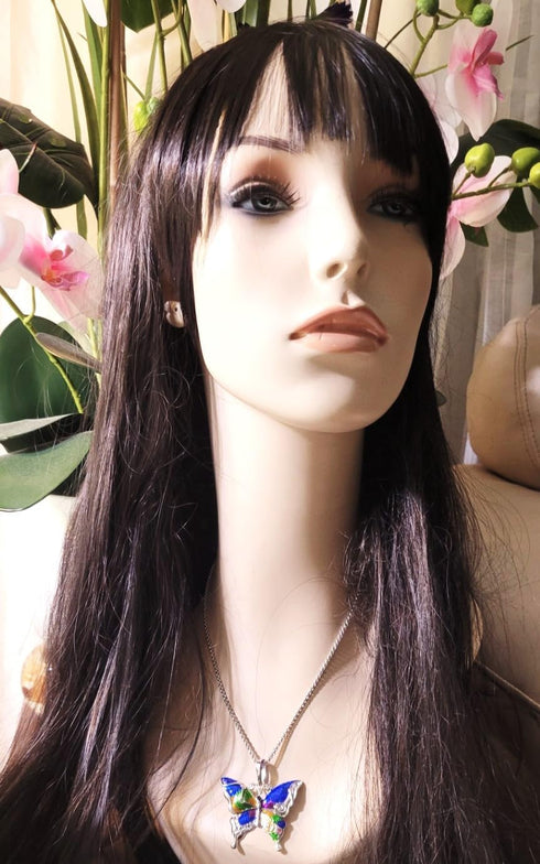 Silvertone Colorful Butterfly Pendant Necklace 24" Stainless Steel Chain...