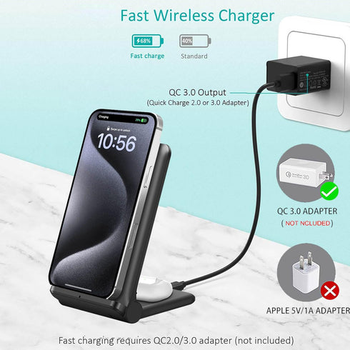 2 in 1 Wireless Charger,Foldable 20W Fast Wireless Charging Stand Compatible with iPhone 15/15 Pro/14/13/12/X/AirPods,Dual Phone Induction Charge ...