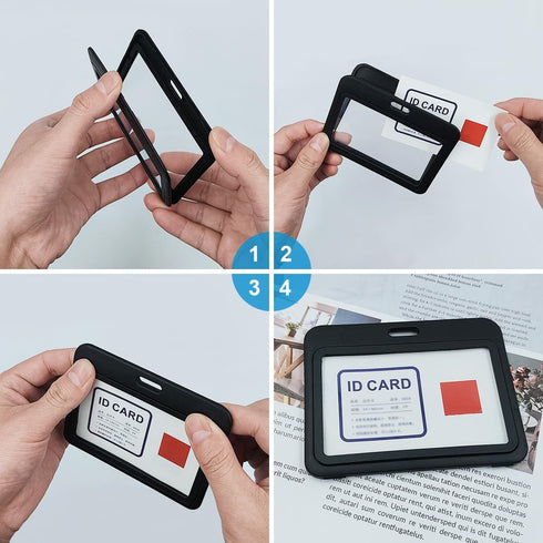 DaKuan 6 PCS ID Badge Holder, Double-Sided Transparent Vertical & Horizontal ID Card Holders, Hard Black Plastic Case Waterproof Card Holder for O...