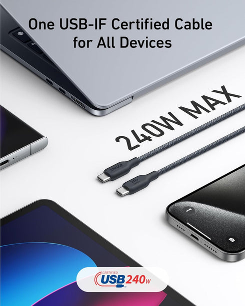 Anker USB C to USB C Cable (240W,10ft), Bio-Braided USB C Charger Cable Fast Charge for iPhone15/15Pro/15Plus/15ProMax, iPad Pro 2020, iPad Air 4,...