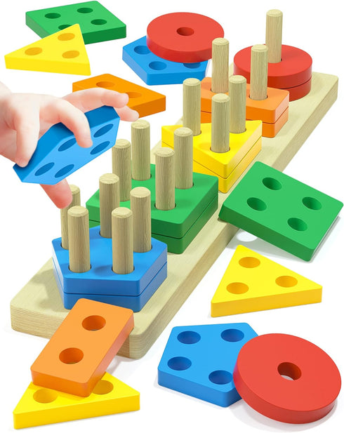Montessori Toys for 1 2 3 Year Old Boys Girls Toddlers, Wooden Sensory Toys for Ages 2-4 0-2, 1 2 Year Old Boy Girl Birthday Gifts, Educational To...
