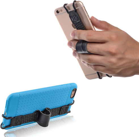 TFY Security Hand Strap with Leather Belt Holder Stand Compatible with iPhone 16 Pro Max / 15 Plus / 14 Pro / 13/12 / Xs/XR/SE/Galaxy S24 / S23 / ...