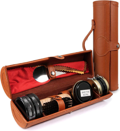 Shoe Shine Kit with PU Leather Sleek Elegant Case, 12-Piece Travel Shoe Shine Brush kit...