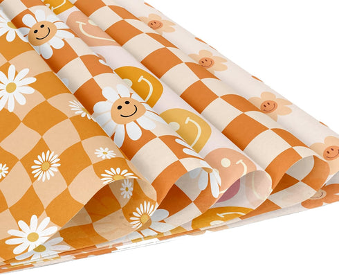 Boho Daisy Face Checkered Gift Scrapbook Paper Pad - 24 Pcs Retro Groovy Checkered Decorative Craft Double-Sided Decopodge Cardstock for DIY Decor...