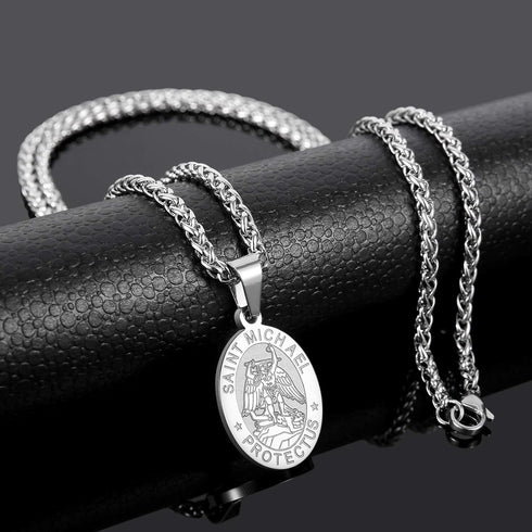 P. BLAKE Oval Saint Christopher/Michael/Joseph/Jude/Virgin Mary/Joseph/Francis/Patrick/Anthony/Benedict/Thomas Necklace for Men Women, Stainless S...