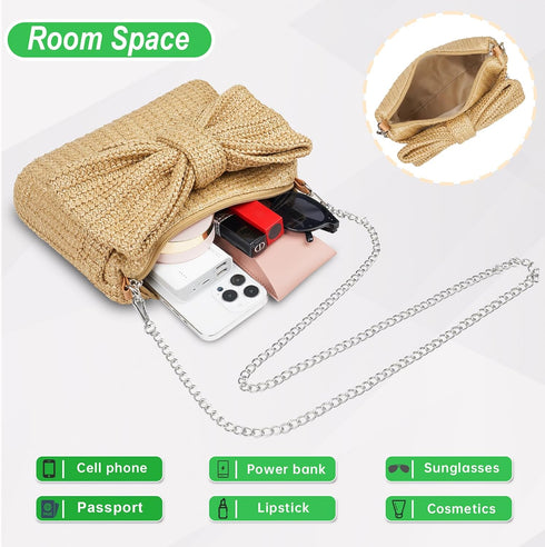Straw Clutch Purse for Women, Bow Woven Beach Bag, Summer Evening Purse Vacation Handbag...