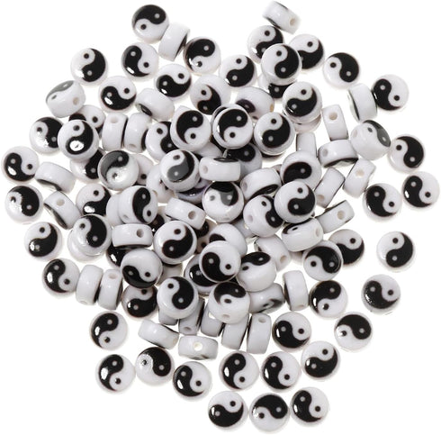 200pcs 7mm Yin Yang Tai Chi Acrylic Beads for Jewelry Making, Spacer Beads for DIY Bracelet Craft Making Supplies (7mm)...