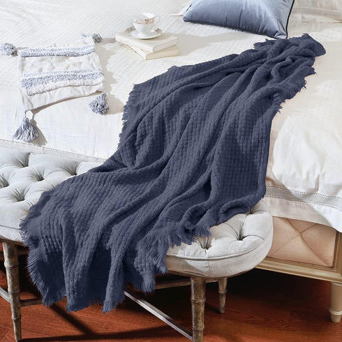 CREVENT Farmhouse Waffle Knit Throw Blanket for Couch Sofa Chair Bed Home Decoration, Soft Warm Cozy Light Weight for Spring Summer Fall (50''X60'...