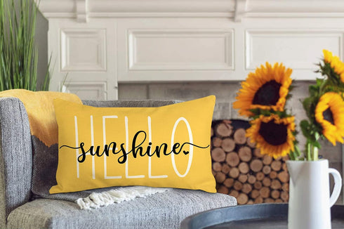 4TH Emotion Hello Sunshine Pillow Cover Farmhouse Yellow Lumbar Pillow Cover Spring Summer Decorations Cushion Case for Sofa Couch Polyester Linen...