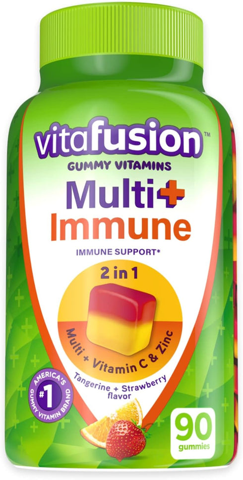 Vitafusion Multi+ Immune Support* – 2-in-1 Benefits & Flavors – Adult Gummy Vitamins with Vitamin C, Zinc, Daily Multivitamins, 90 Count...