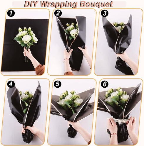 VOWOVOSDAY 20 Pcs Black border Flower Wrapping Paper,Waterproof Valentine's Day Bouquet Wrapping Paper 23x23Inch Used for DIY Crafts, Gift Packagi...