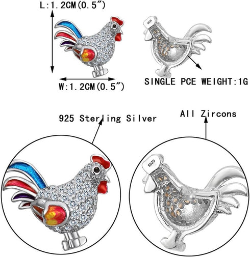 EVER FAITH Women's 925 Sterling Silver CZ Multicolor Enamel Rooster Animal Pierced Stud Earrings Clear...