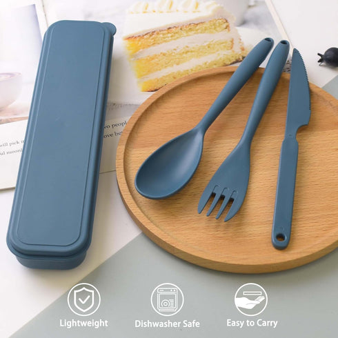 Large Portable Cutlery Set, Reusable Plastic Utensils Set with Case, Knife Fork and Spoon Sets Travel Flatware, Camping Utensil Sets for Lunch Box...