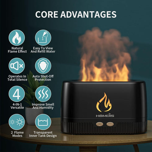 Essential Oil Diffusers, Quiet Flame Diffuser, 7 Colors Modes Changed Light Flame Humidifer, Auto Shut Off Aromatherapy Diffuser, Black...