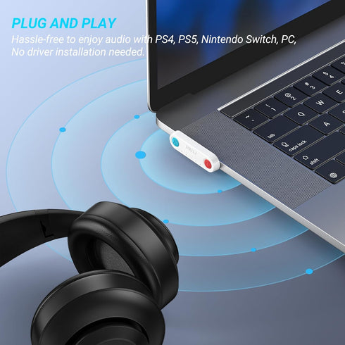 PS5 Bluetooth Audio Adapter, DRILI Low Latency Bluetooth Audio Transmitter, USB C Headphone Adapter with aptX Low Latency Support for PS4/PS5/Swit...