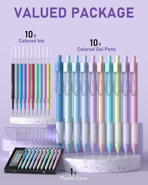 Nicpro 10 Pack Pastel Colored Gel Pens With Case & 10 Refills, Aesthetic Bible Pens Quick Dry Smooth Writing Pens Fine Point 0.5mm For Bible Study...