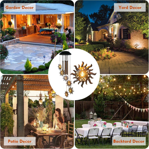 Solar Sun Wind Chimes for Outside Solar Sun Moon Star Wind Chimes Outdoor Hanging Lights Warm LED Outdoor Sun Decor Sun Gifts for Wife Mother Gran...