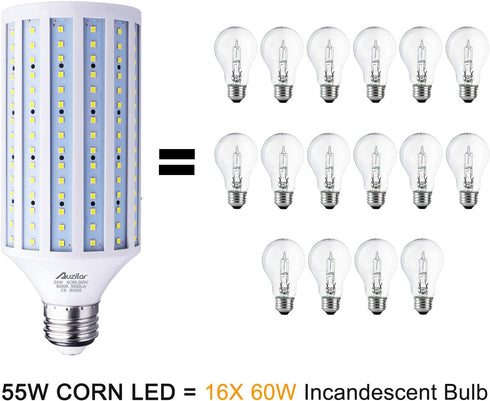 55W LED Corn Light Bulb (E39 Large Mogul Base) 5500Lm 6000K Cool White Daylight, for Metal Halide HID HPS Replacement Garage Parking Lot High Bay ...