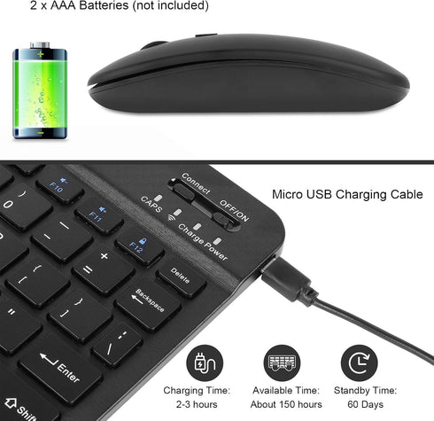 Ultra-Slim Bluetooth Keyboard and Mouse Combo, Rechargeable Portable Compact Wireless Mouse Keyboard Set for PC Computer Tablet Laptop iPad Smartp...