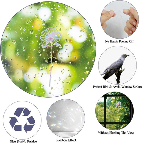 Shawula 30PCS Flower Window Clings - Anti-Collision Window Decals to Save Birds from Window Collisions,Non Adhesive Prismatic Vinyl Window Clings,...