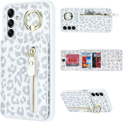 Samsung Galaxy A14 5G Case with Card Holder for Women, Samsung Galaxy A14 5G Phone Case Wallet with Credit Card with Ring Kickstand Zipper Shockpr...